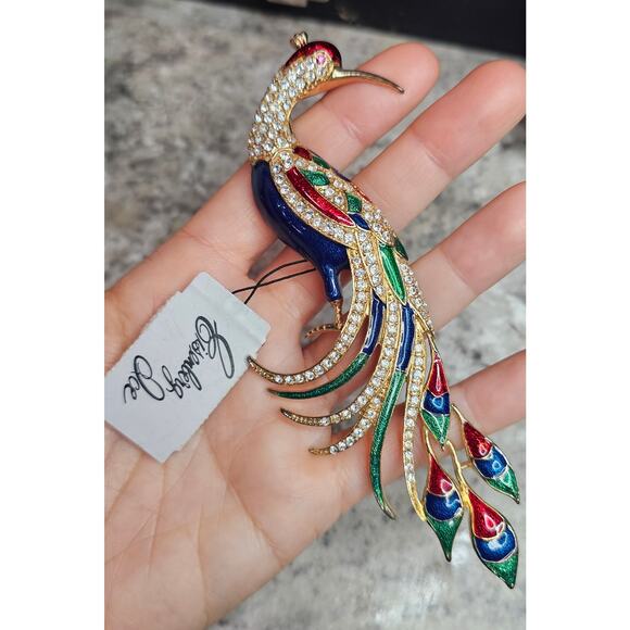 💎 Vintage Eisenberg Ice Peacock Brooch - Rhinestone Enamel Pin NWT - Picture 4 of 5